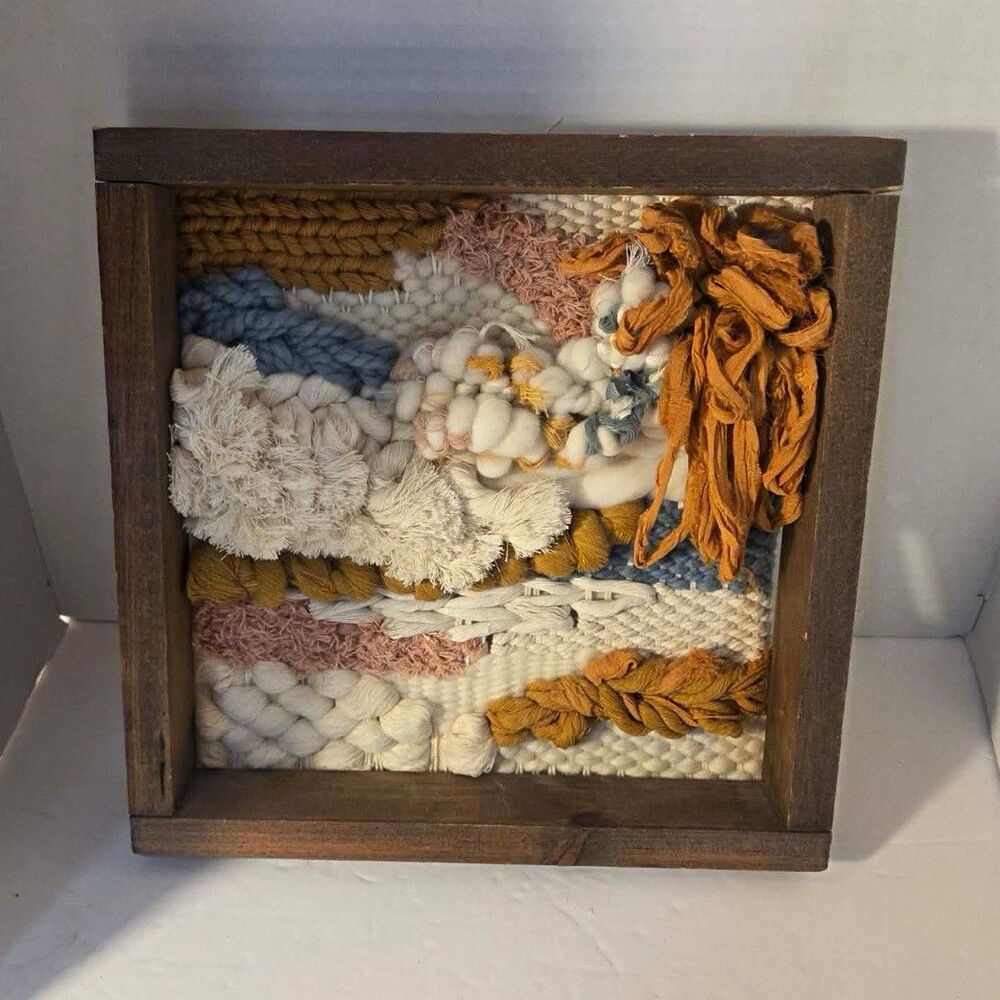 Framed Textured Abstract Woven Fiber Wall Hanging, 12 x 12 in, Original